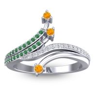 Citrine Fashion Ring In 14k White Gold With Emerald And Diamond – Vaktra Dainty Ring