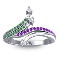 Diamond Fashion Ring In 14k White Gold With Emerald And Amethyst – Vaktra Dainty Ring