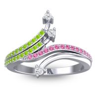 Diamond Fashion Ring In 14k White Gold With Peridot And Pink Tourmaline – Vaktra Dainty Ring