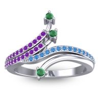 Emerald Fashion Ring In 14k White Gold With Amethyst And Swiss Blue Topaz – Vaktra Dainty Ring