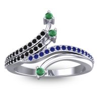 Emerald Fashion Ring In 14k White Gold With Black Onyx And Blue Sapphire – Vaktra Dainty Ring