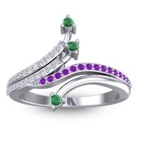 Emerald Fashion Ring In 14k White Gold With Lab Diamond And Amethyst – Vaktra Dainty Ring