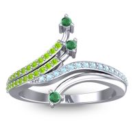 Emerald Fashion Ring In 14k White Gold With Peridot And Aquamarine – Vaktra Dainty Ring