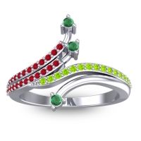 Emerald Fashion Ring In 14k White Gold With Ruby And Peridot – Vaktra Dainty Ring