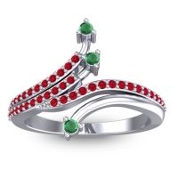 Emerald Fashion Ring In 14k White Gold With Ruby – Vaktra Dainty Ring