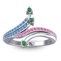 Emerald Fashion Ring In 14k White Gold With Swiss Blue Topaz And Pink Tourmaline – Vaktra Dainty Ring