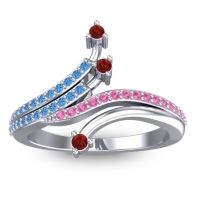 Garnet Fashion Ring In 14k White Gold With Swiss Blue Topaz And Pink Tourmaline – Vaktra Dainty Ring