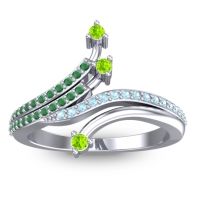 Peridot Fashion Ring In 14k White Gold With Emerald And Aquamarine – Vaktra Dainty Ring