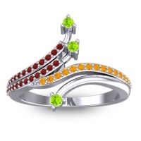 Peridot Fashion Ring In 18k White Gold With Garnet And Citrine – Vaktra Dainty Ring