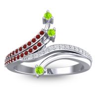Peridot Fashion Ring In 14k White Gold With Garnet And Lab Diamond – Vaktra Dainty Ring