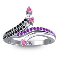 Pink Tourmaline Fashion Ring In 14k White Gold With Black Onyx And Amethyst – Vaktra Dainty Ring