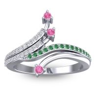 Pink Tourmaline Fashion Ring In 14k White Gold With Lab Diamond And Emerald – Vaktra Dainty Ring