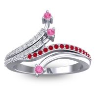 Pink Tourmaline Fashion Ring In 14k White Gold With Lab Diamond And Ruby – Vaktra Dainty Ring