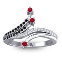 Ruby Fashion Ring In 14k White Gold With Black Onyx And Diamond – Vaktra Dainty Ring
