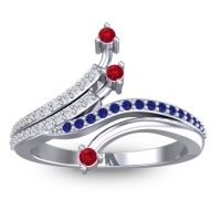 Ruby Fashion Ring In 14k White Gold With Lab Diamond And Blue Sapphire – Vaktra Dainty Ring