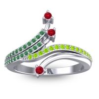 Ruby Fashion Ring In 14k White Gold With Emerald And Peridot – Vaktra Dainty Ring