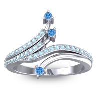 Swiss Blue Topaz Fashion Ring In 14k White Gold With Aquamarine – Vaktra Dainty Ring
