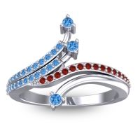 Swiss Blue Topaz Fashion Ring In 14k White Gold With Garnet – Vaktra Dainty Ring