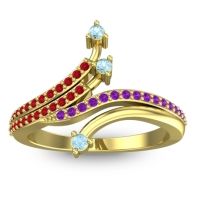 Aquamarine Fashion Ring In 14k Yellow Gold With Ruby And Amethyst – Vaktra Dainty Ring