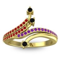 Black Onyx Fashion Ring In 14k Yellow Gold With Ruby And Amethyst – Vaktra Dainty Ring