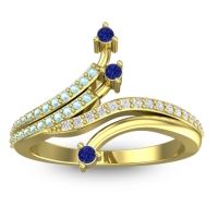 Blue Sapphire Fashion Ring In 14k Yellow Gold With Aquamarine And Diamond – Vaktra Dainty Ring