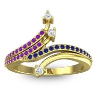 Diamond Fashion Ring In 14k Yellow Gold With Amethyst And Blue Sapphire – Vaktra Dainty Ring