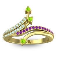 Peridot Fashion Ring In 14k Yellow Gold With Aquamarine And Amethyst – Vaktra Dainty Ring