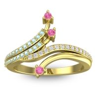 Pink Tourmaline Fashion Ring In 14k Yellow Gold With Aquamarine And Diamond – Vaktra Dainty Ring