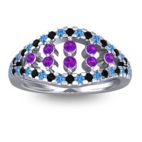 Amethyst Fashion Ring In 14k White Gold With Swiss Blue Topaz And Black Onyx – Vera Statement Ring