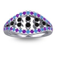 Black Onyx Fashion Ring In 14k White Gold With Amethyst And Swiss Blue Topaz – Vera Statement Ring
