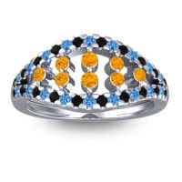 Citrine Fashion Ring In 14k White Gold With Black Onyx And Swiss Blue Topaz – Vera Statement Ring