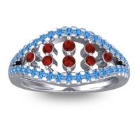 Garnet Fashion Ring In 14k White Gold With Swiss Blue Topaz – Vera Statement Ring