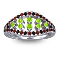 Peridot Fashion Ring In 14k White Gold With Black Onyx And Garnet – Vera Statement Ring