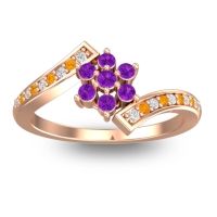 Amethyst Fashion Ring In 18K Rose Gold With Diamond And Citrine – Utpala Simple Ring
