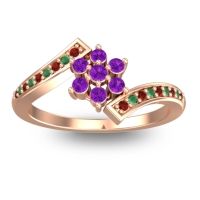 Amethyst Fashion Ring In 18K Rose Gold With Garnet And Emerald – Utpala Simple Ring