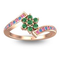 Emerald Fashion Ring In 18K Rose Gold With Pink Tourmaline And Swiss Blue Topaz – Utpala Simple Ring