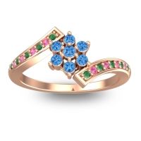 Swiss Blue Topaz Fashion Ring In 18K Rose Gold With Emerald And Pink Tourmaline – Utpala Simple Ring