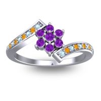Amethyst Fashion Ring In Palladium With Aquamarine And Citrine – Utpala Simple Ring