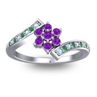 Amethyst Fashion Ring In Platinum With Aquamarine And Emerald – Utpala Simple Ring