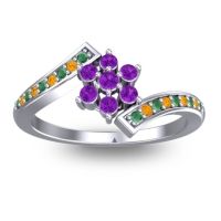 Amethyst Fashion Ring In Palladium With Emerald And Citrine – Utpala Simple Ring