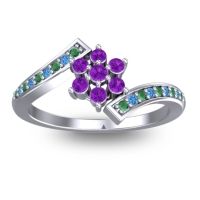 Amethyst Fashion Ring In 18k White Gold With Emerald And Swiss Blue Topaz – Utpala Simple Ring