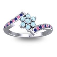 Aquamarine Fashion Ring In Palladium With Blue Sapphire And Pink Tourmaline – Utpala Simple Ring