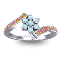 Aquamarine Fashion Ring In Palladium With Citrine And Pink Tourmaline – Utpala Simple Ring