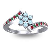 Aquamarine Fashion Ring In Palladium With Ruby And Emerald – Utpala Simple Ring