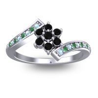 Black Onyx Fashion Ring In Palladium With Aquamarine And Emerald – Utpala Simple Ring