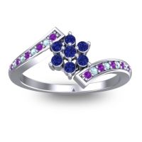 Blue Sapphire Fashion Ring In 18k White Gold With Amethyst And Aquamarine – Utpala Simple Ring
