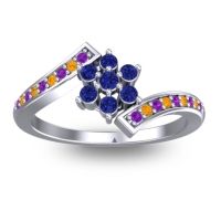Blue Sapphire Fashion Ring In 18k White Gold With Amethyst And Citrine – Utpala Simple Ring