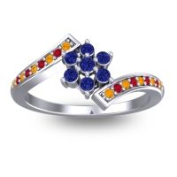 Blue Sapphire Fashion Ring In Palladium With Citrine And Ruby – Utpala Simple Ring