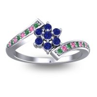 Blue Sapphire Fashion Ring In 18k White Gold With Emerald And Pink Tourmaline – Utpala Simple Ring