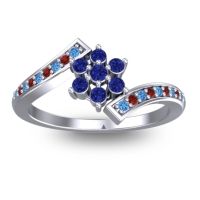 Blue Sapphire Fashion Ring In 18k White Gold With Swiss Blue Topaz And Garnet – Utpala Simple Ring